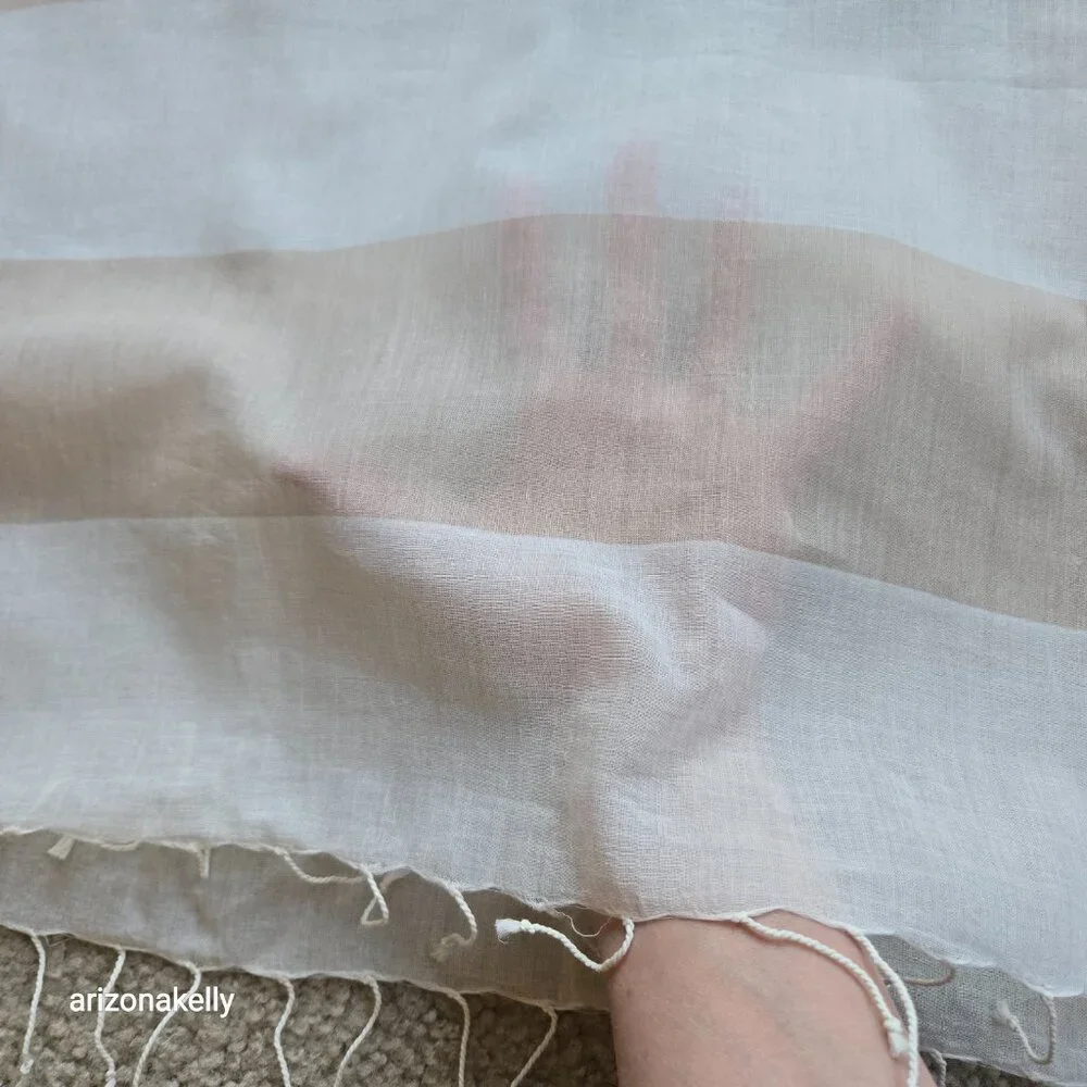NWT Eileen Fisher Organic Cotton Striped Scarf Tan and White